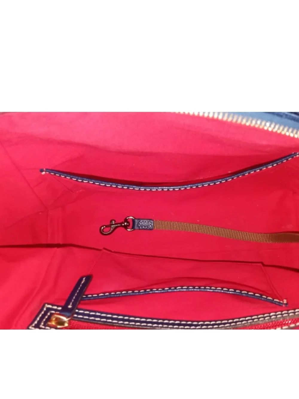 Dooney & Bourke Navy Leather Satchel with Gold-Tone Logo
